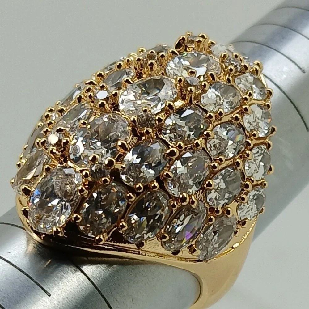 Vintage Huge 90s Oval Cluster Sim Diamond CZ Statement Dome Cocktail Ring Size 9